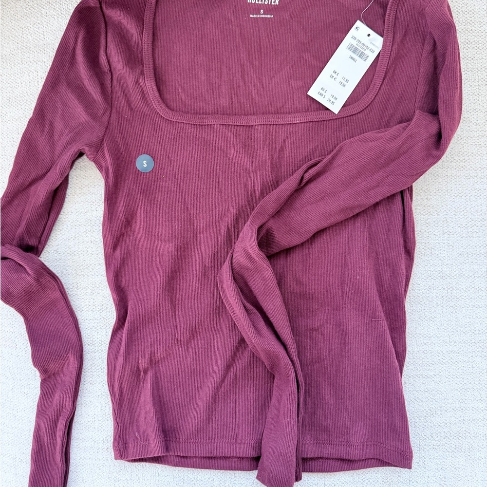 Hollister Long Sleeve Square Neck Top - Plum